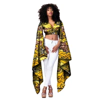 

African Bazin Riche Clothes Sexy Women Short Tops Print Shirt for Women Crop Top Long Sleeve Fashion Designs Clothing6XL WY1154