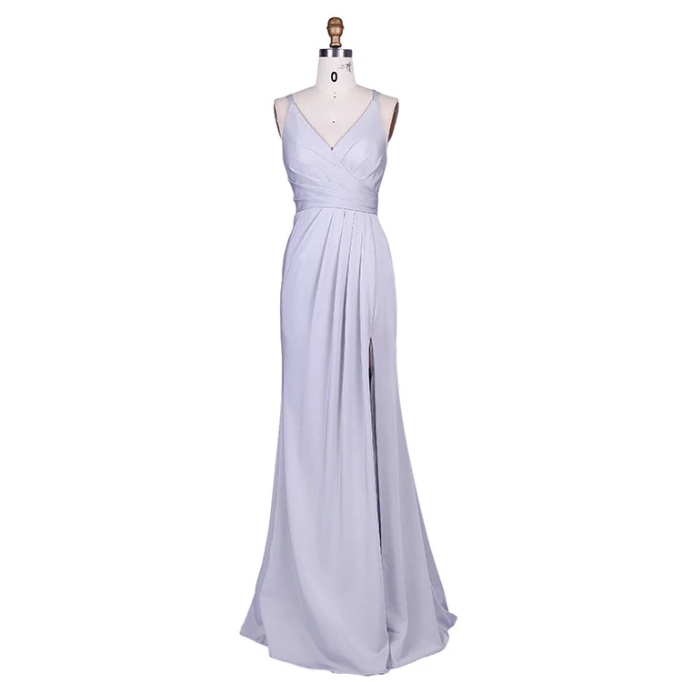 

2020 chaozhou designs v neck spaghetti strap split slit sexy long bridesmaid dress for wedding