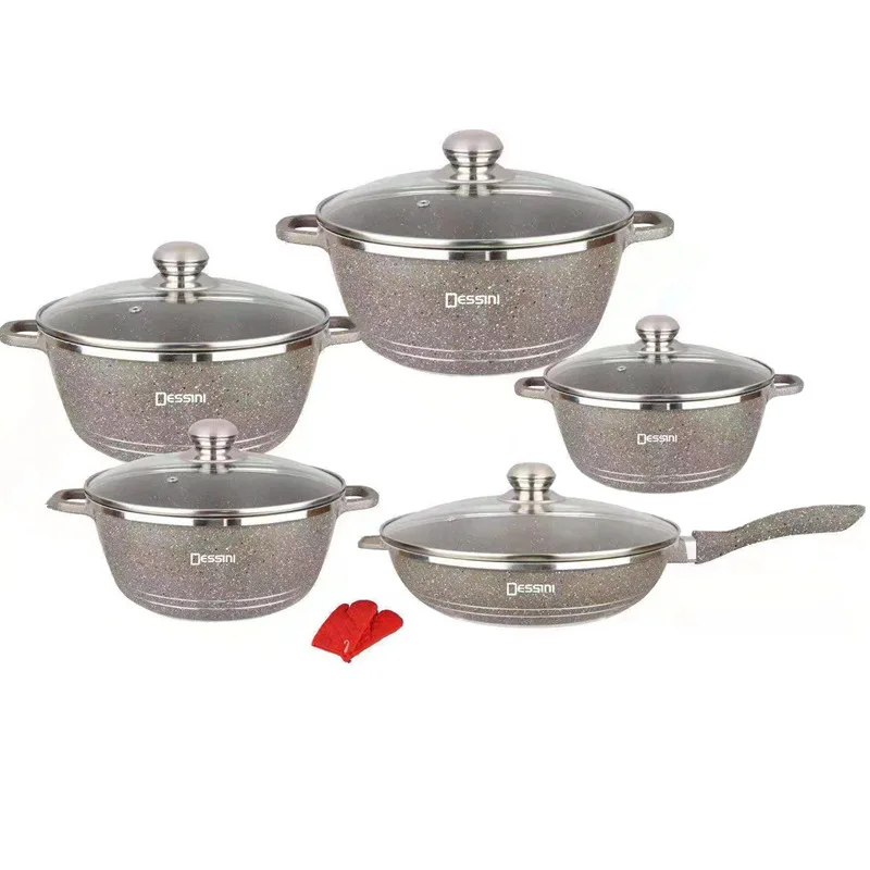 

10pcs dessini cooking pots cast aluminum non stick die casting cookware sets, Customized color