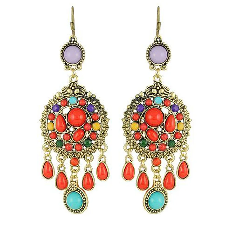 

MER30072 New jewelry retro bohemian earrings female colorful drop-shaped tassel earrings long European and American court style, Picture shows