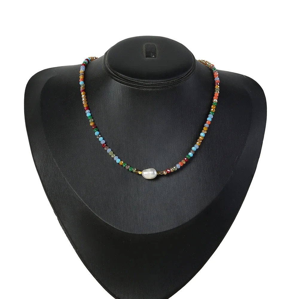 

Wholesale stainless steel jewelry clear shot glass crystal bead fresh water pearl pendant choker necklaces for women men