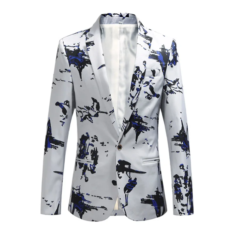 

New Designer Unique Pattern Performance Suit Jacket For Man Personality Print Floral Bird Fashionable Blazer Fit Men's Suit Gown