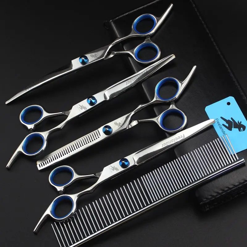 

with leather case new arrival High-grade freelander 7.0 inch stainless steel 4 hair scissors kit