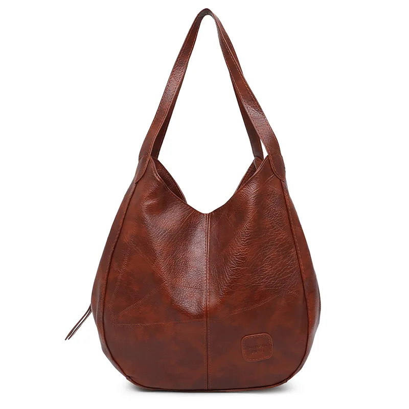 

Retro Soft Leather Handbag Female Large Capacity Simple Shoulder Bag Multi-compartment Tote