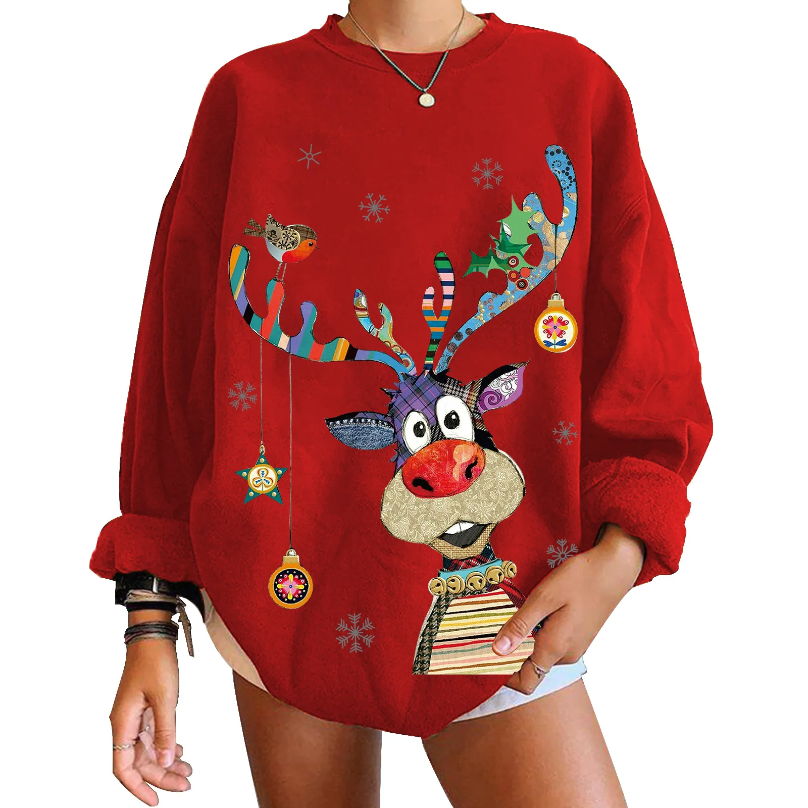 

Christmas Sweaters For Women Ugly Oversized Sweatshirt Merry Christmas Print Crewneck Pullover Long Sleeve Shirts Free Shipping, Red /black/other