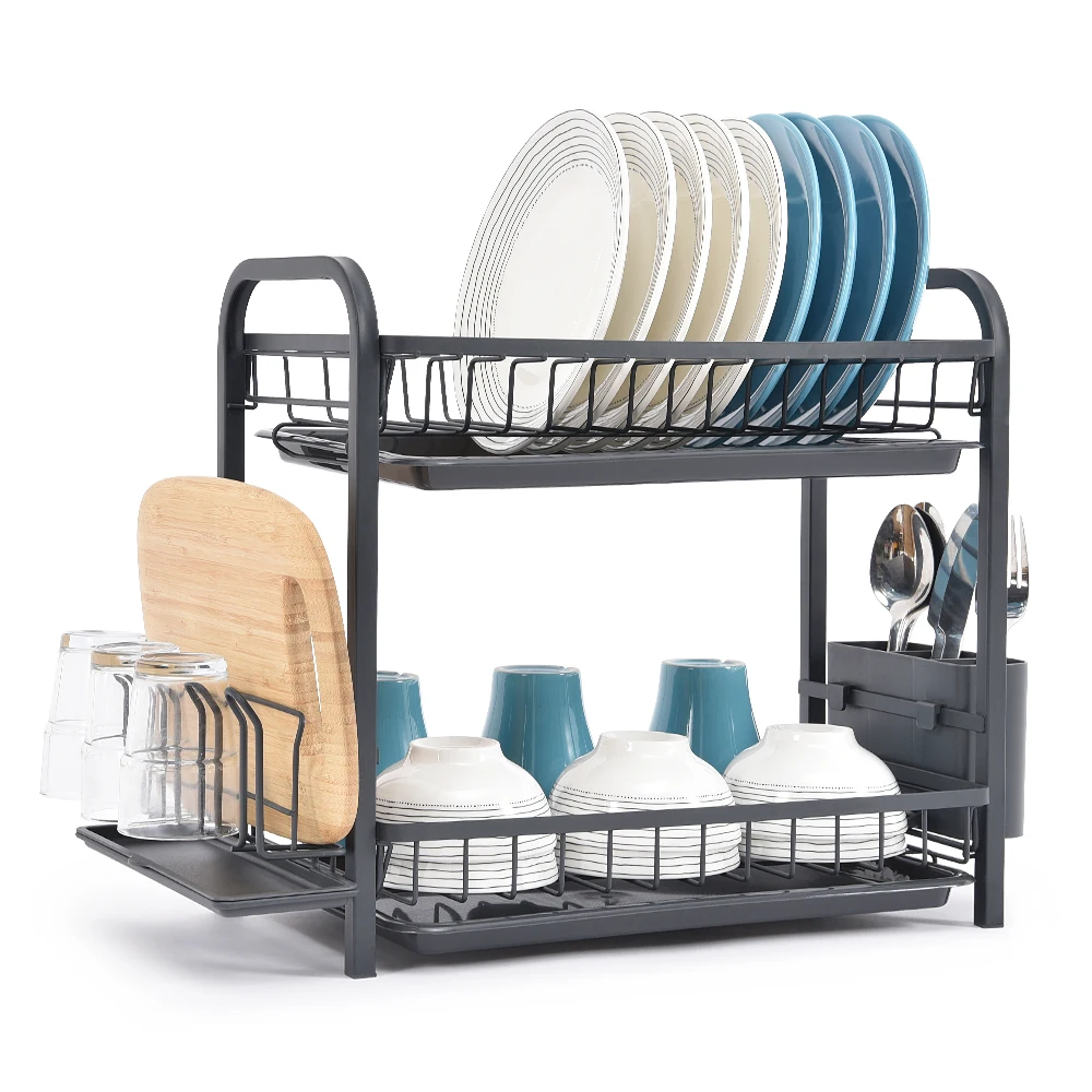 

NEW DESIGN 2021 trends 2 tier iron wire kitchen cabinet dish drying drainer tableware drying rack dish rack for sell, Gray/customizing