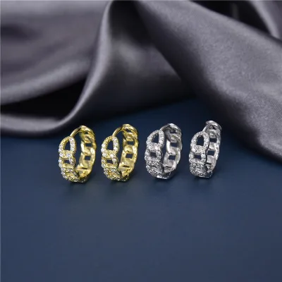

S925 Sterling Silver Bling Cubic Zirconia Circle Hoop Earrings 18K Gold Plated Zircon Diamond Link Chain Hoop Earrings Women