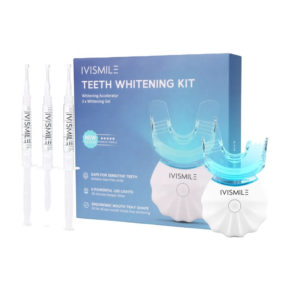 

IVISMILE Non Peroxide 3 ml tooth whitening syringe home 5 Led Light Teeth Whitening Kit Private Logo