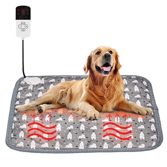 

Rectangle Pet Heat Pad Cushion Comfortable Warm Sleeping Blanket Electric Pet Heat Mat With Timer, Grey