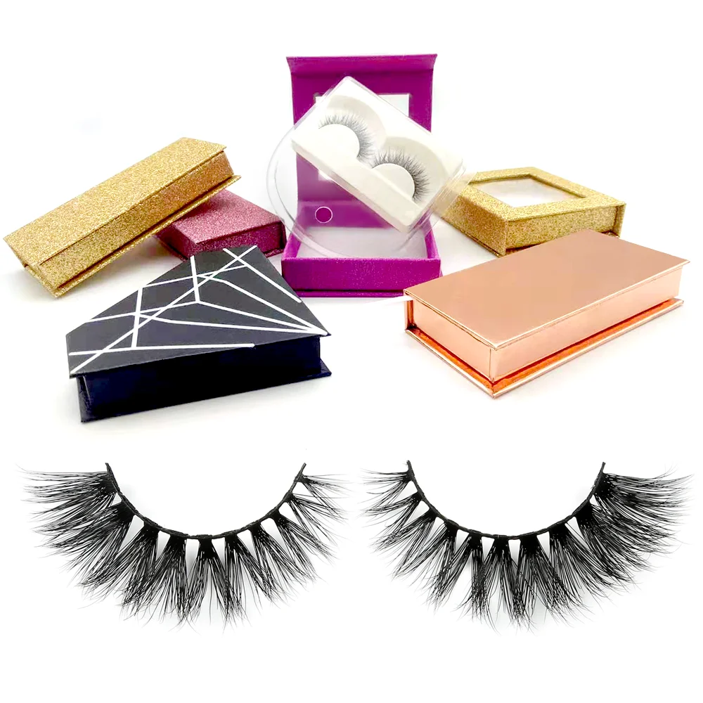 

Reusable false magnetic eyelashes with packaging box 25mm long 3D 5d 7d mink eyelash, Natural black