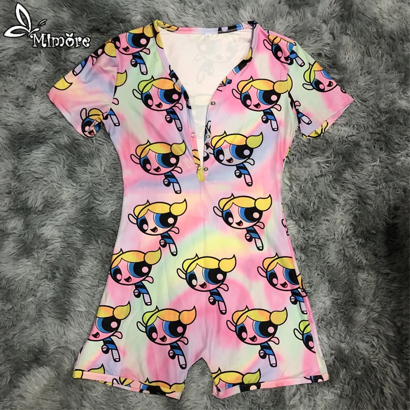 

Sexy colorful powerpuff Sleepwear print adult woman onesie pajamas jumpsuit