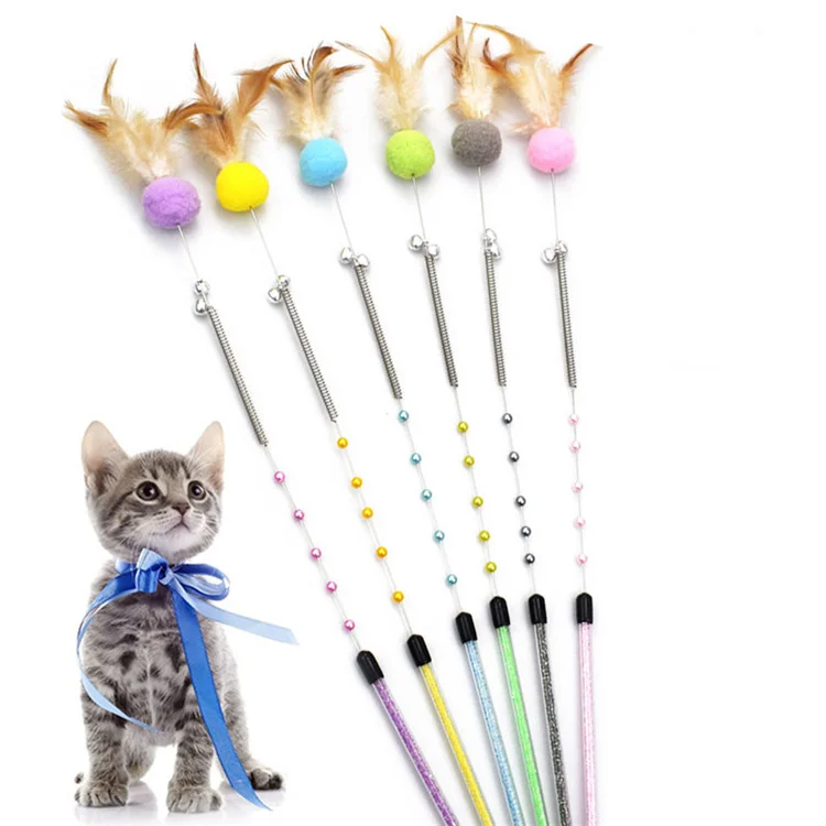 

2021 Amazon Hot Sale Cat Feather Toy Pet Products Cat Teaser Toy Wand, As picture