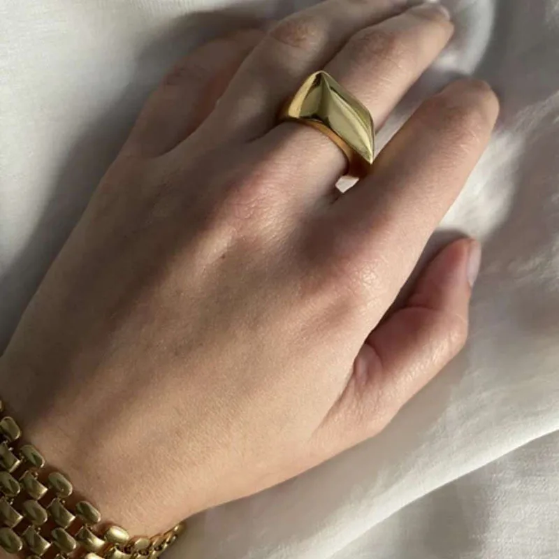 

18K Gold Plated Irregular Stainless Steel Finger Rings for Women Trendy Gold Rings for Women