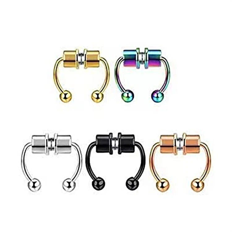 

Wholesale Fashion Multicolor Nose Ring Jewelry Non Perforated Magnet False Nose Ring for Men and Women, Sliver,gold,black,rose gold,colour