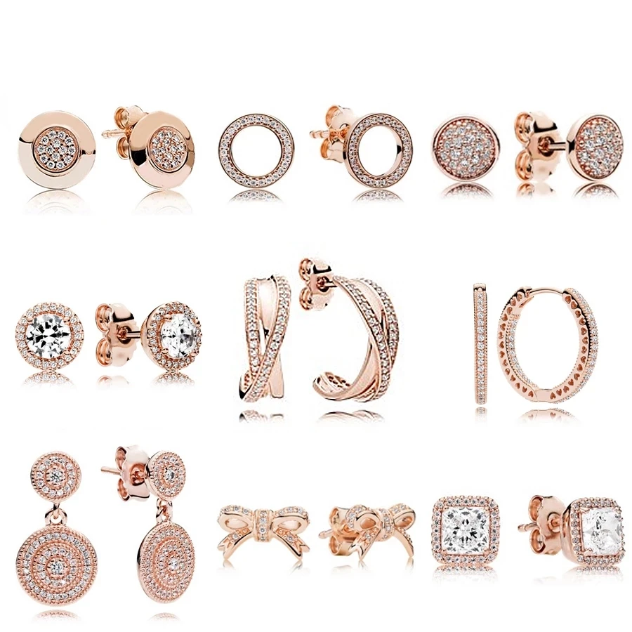 

NEW Fashion Personality 100% 925 Sterling Silver Rose Gold Earring Fit Europe Women Have Logo Jewelry Factory Wholesale