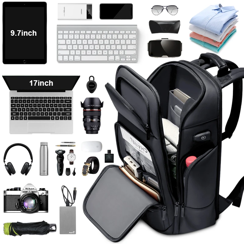 

FENRUIEN Business Fashion Bagpack Charging Custom Men's USB Anti Theft Travel Smart Waterproof 17.3 inch Laptop Backpacks Bag, Black