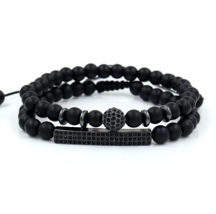 

Ajustable 6mm black frosted agate woven rhinestone diamond ball cuboid bracelet for women men, Black/gold/silver/rose gold