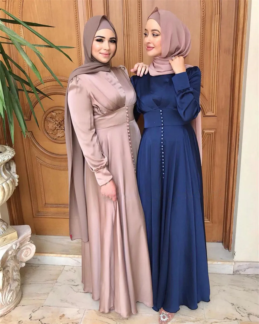 

Dubai India Upmarket sleek satin with Waist band Maxi Dress Full Sleeve Muslim Solid color Islamic Kaftan Turkey Abaya Jijab, Black, khaki,navy,green,light purple