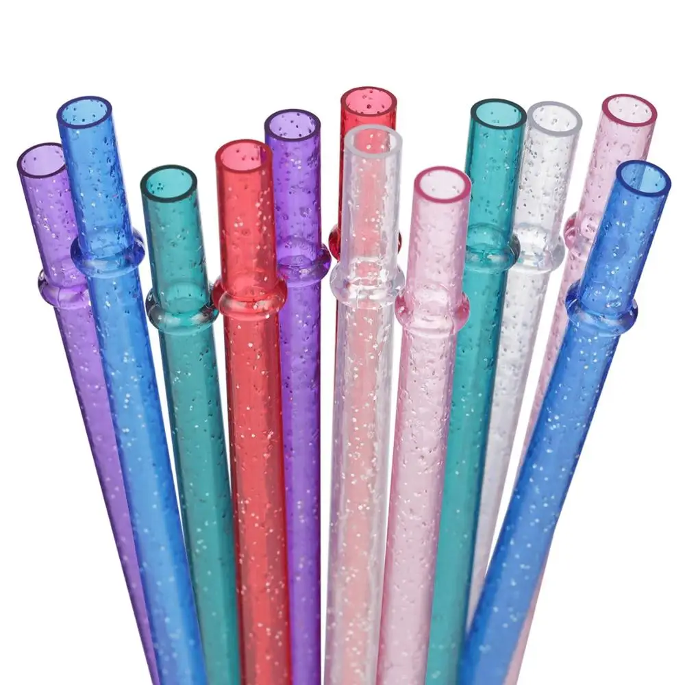 

11 Inch Reusable Clear Plastic Glitter Sparkle Drinking Straw Plus one Cleaning Brush 11inch, 4 colors