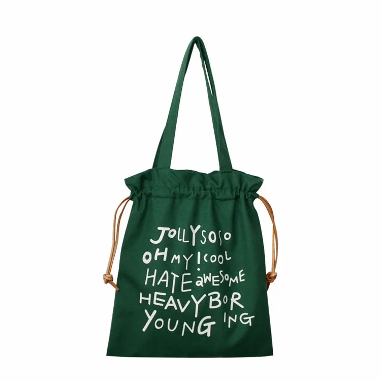 

Wholesale young girl tote bag fashional free designed letter canvas tote bag with strings, Customized