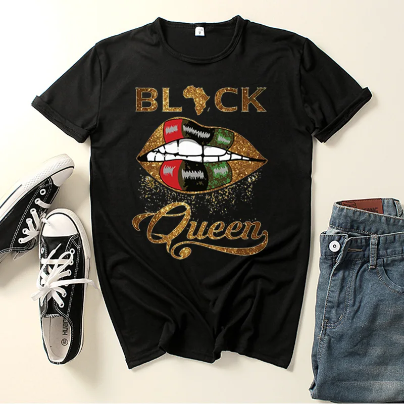 

2022 Summer Hot Sale Melanin T-Shirt Afro Women Funny Letter Print Tshirts Short Sleeve Graphic Black Queen Tee Tops T Shirts