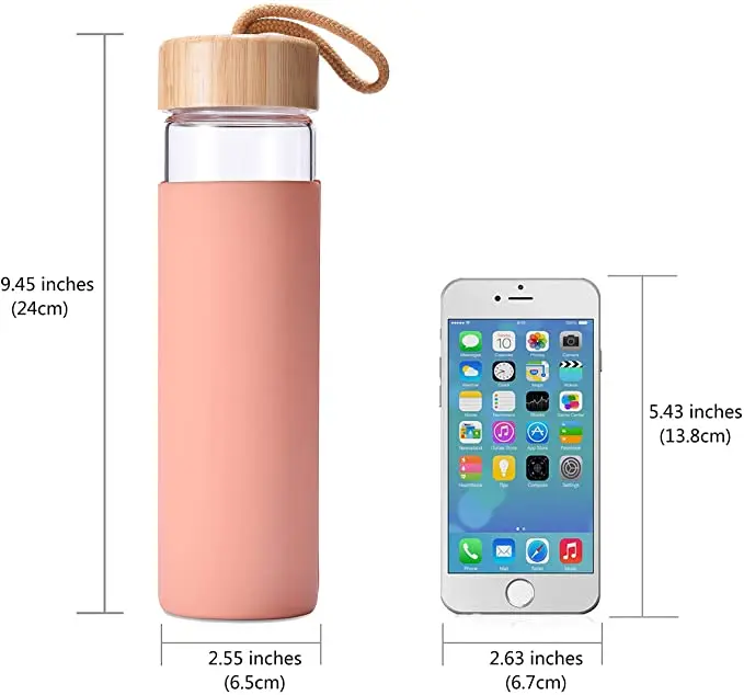 

Amazon hot sale unique glass water bottle with bamboo lids rope for drink water custom logo glass bottles, Customized