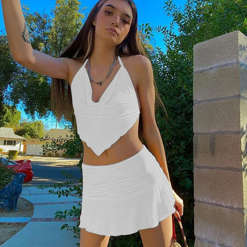 

GHX3671 Women new sexy wrapped chest high waist hip lifting short pleated dresses suit