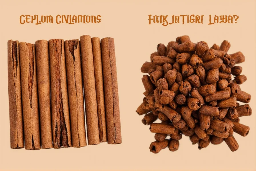 Close-up comparison of Ceylon cinnamon quills showing multiple thin layers versus Cassia's single thick layer