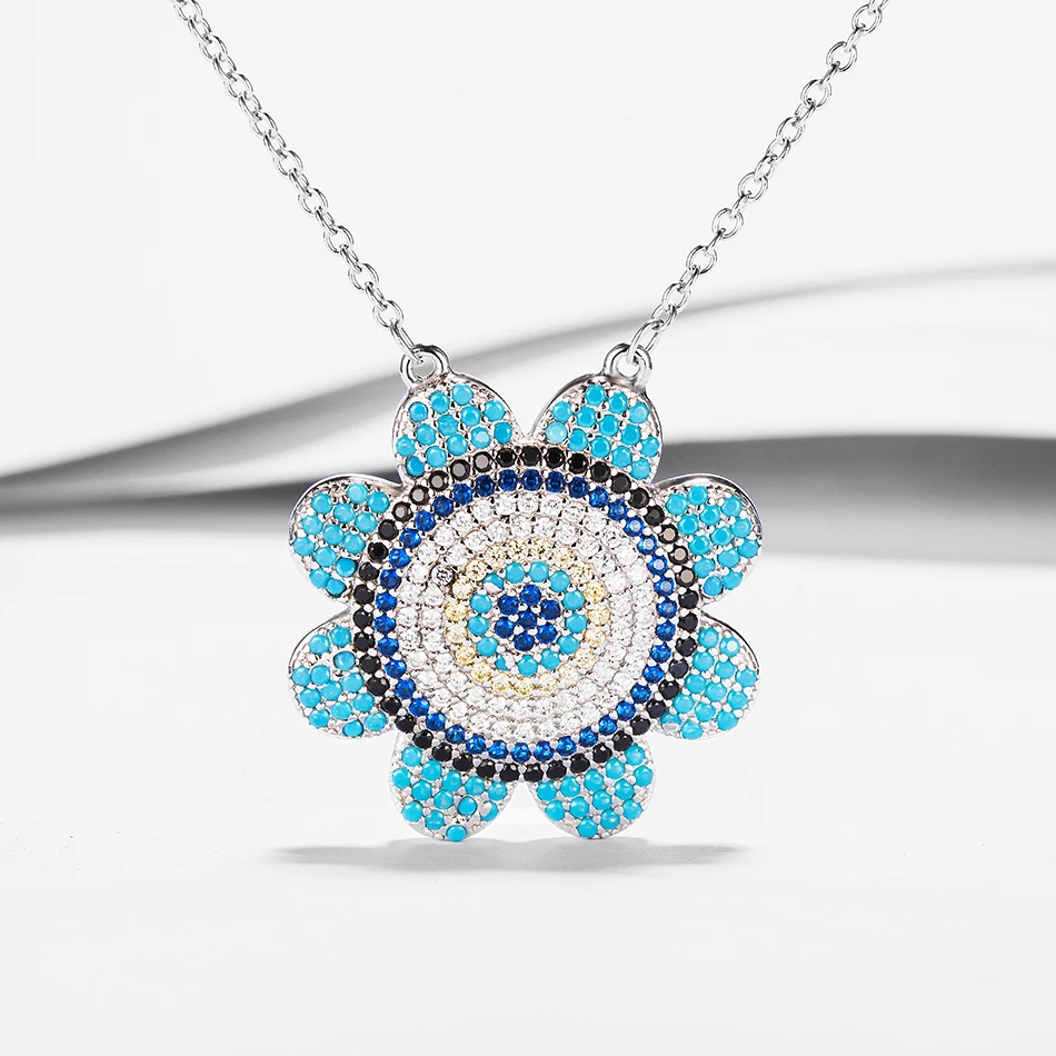 

Authentic 925 Sterling Silver Lucky Eye Pendant Necklaces Colorful Cubic Zirconia Turkey Eye Necklace Women Jewelry