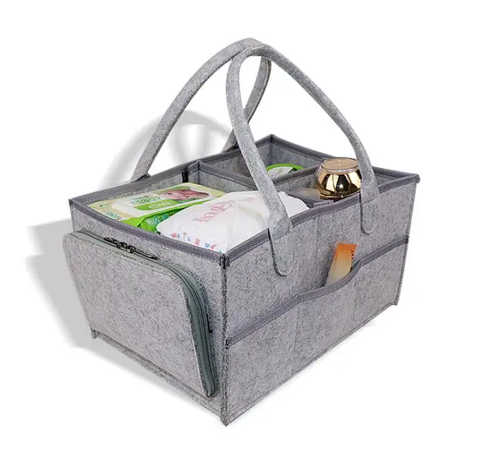 

Wholesale portable hanging felt nappy nursery baby crib organizer caddy diaper bag with side zipper pocket