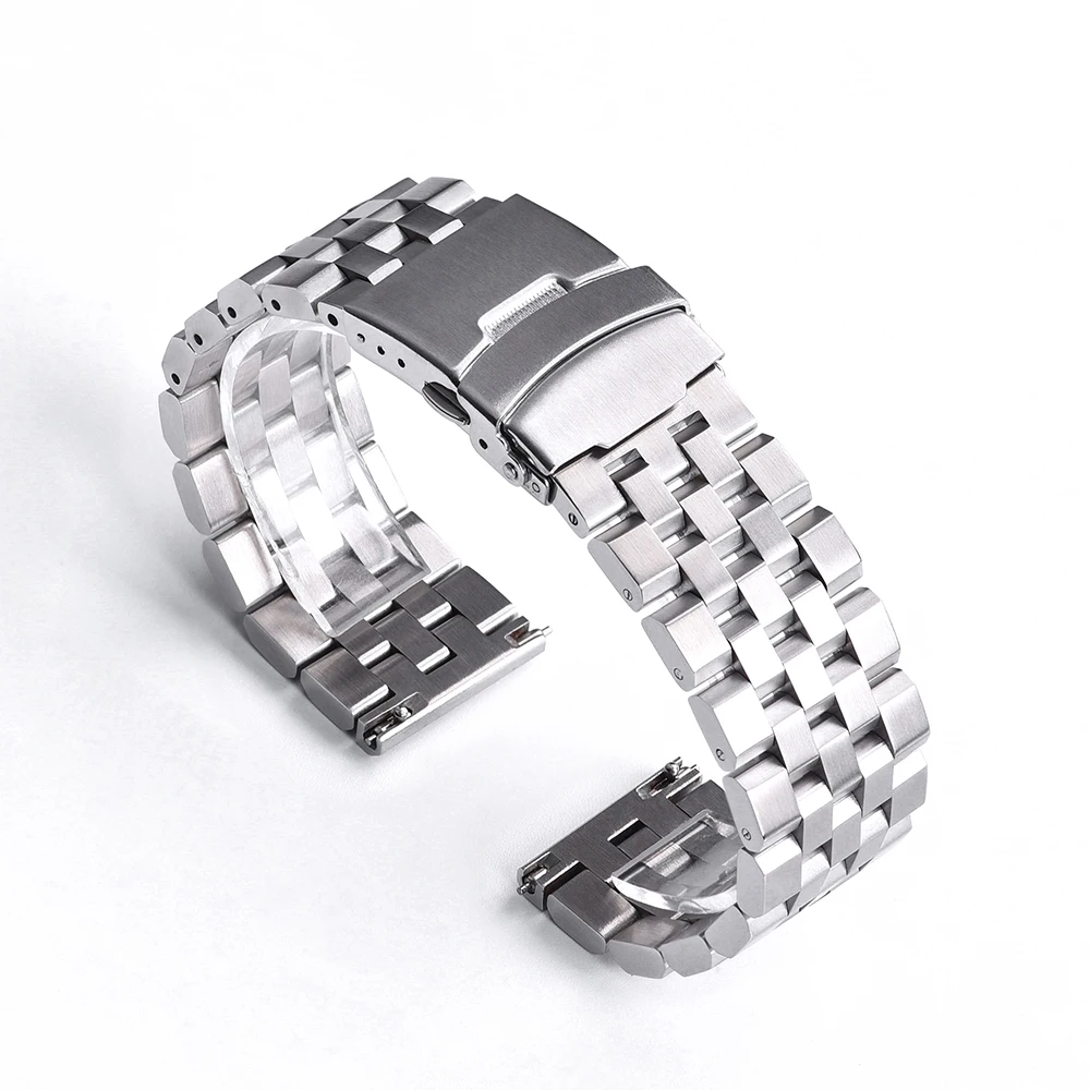 JUELONG Five Links Solid Butterfly Stainless Steel Metal Watch Band Strap 20mm 22mm