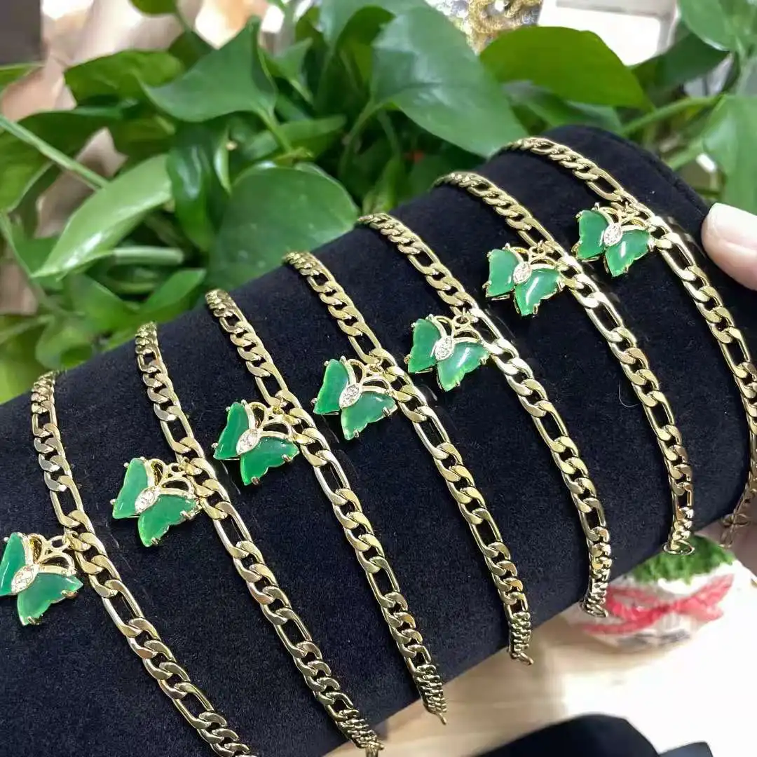 

Latest Green Jade Jewelry Sets Butterfly Pendant Necklace Earrings Rings Set For Women Butterfly Jade Anklets Silver Bracelet