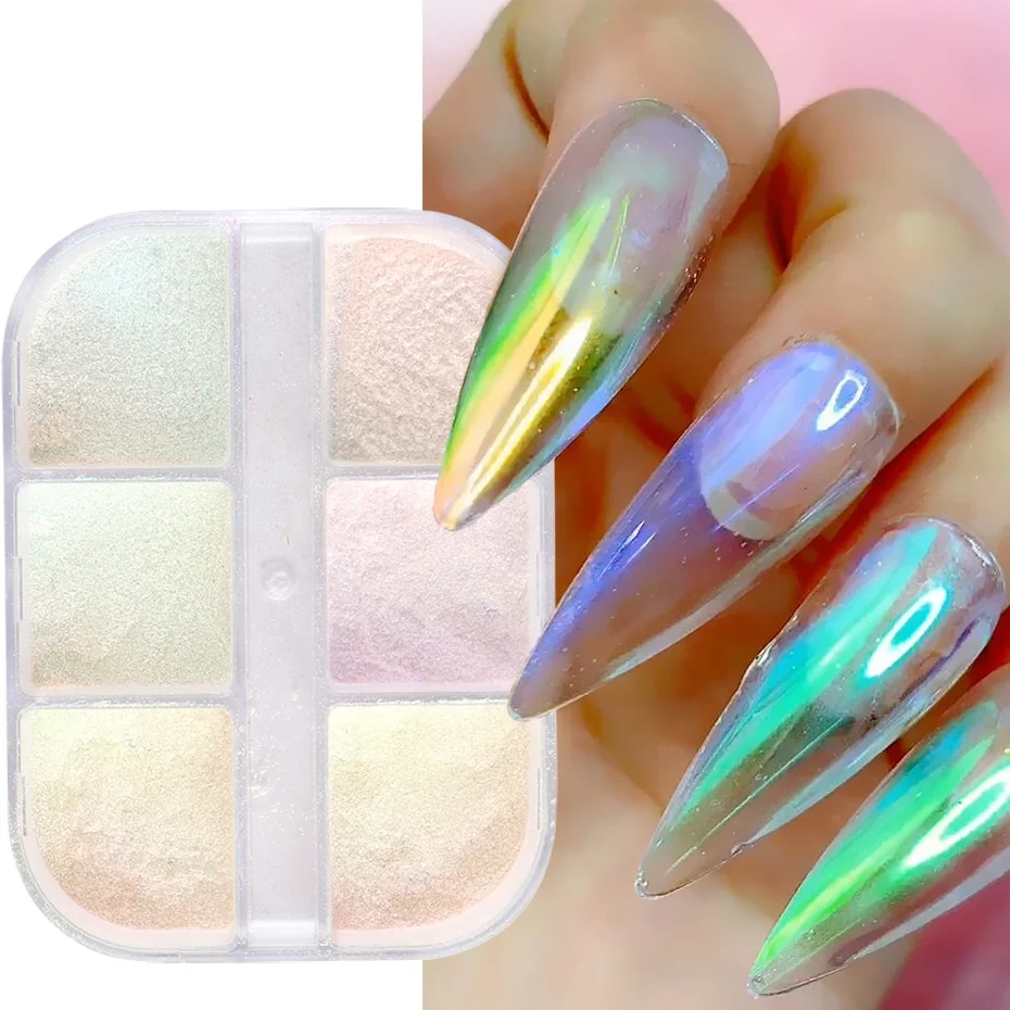 

6 Colors Manicure Mirror Powder Ice Transparent Aurora Glitter Powder