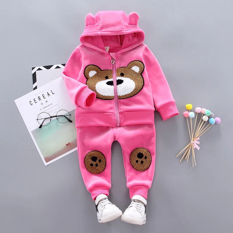 

Gold mink cartoon bear hooded long sleeve casual toddlers winter cloths baby boys' clothing sets clothes newborn for boy