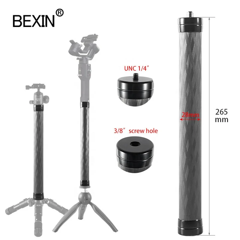 

BEXIN Wholesale OEM/ODM Professional Cameras Accessories Carbon Fiber Selfie Extension Stick for Monopod Tripod Phone, Silver black