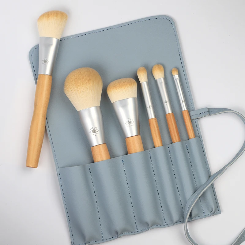 

High quality MCF fiber makeup brush 6pcs customized logo professional cosmetic brushes, Goat white