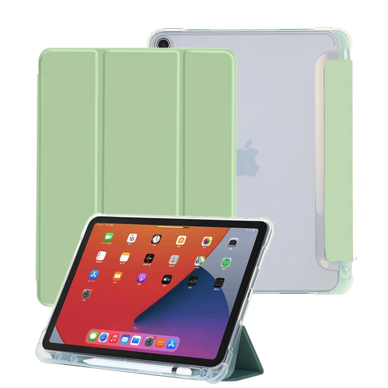 

Auto sleep wake tablet transparent TPU back PU leather case for iPad 10.9 Air 4