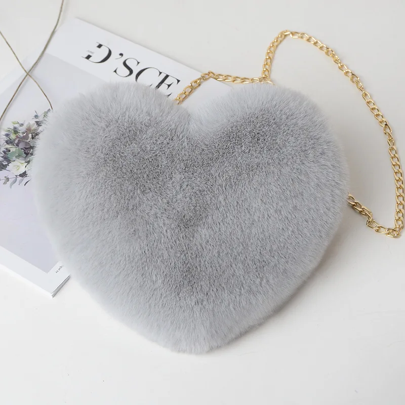

customization fashion cute bag Furry Purse Handbags Popular Cute Plush Heart-Shaped Handbags