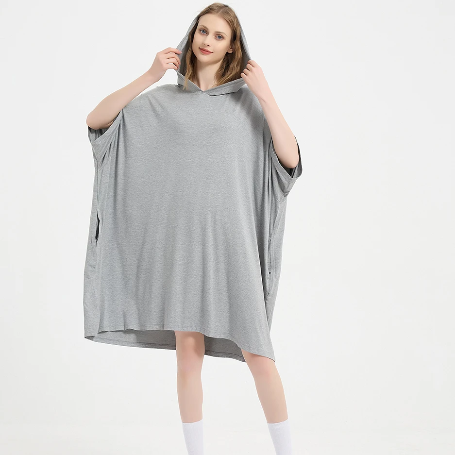 

China factory plus size womens dresses oversized sleep tee hooded bamboo sleepwear for summer cotton TV sleep shirts