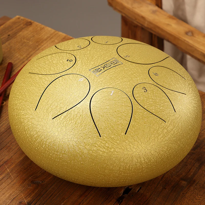 

New Design 8 Notes 8 Inch F Tune Golden Steel Tongue Drum Hand Drum Handpan, Gold, green, navy blue, red, white, etc