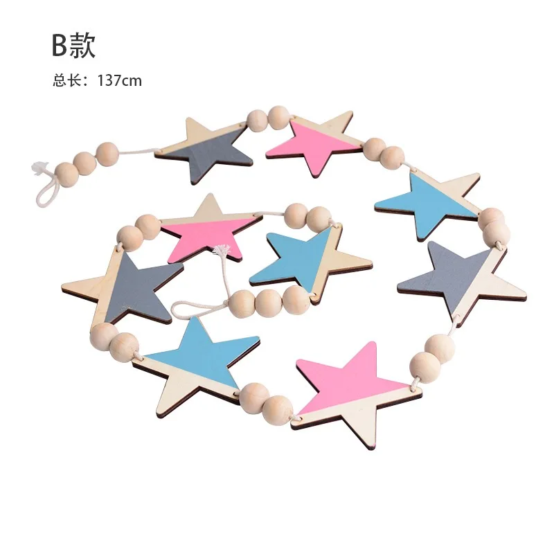 Nordic ins style wood beads stars hanging strings girls' heart wall decoration creative home soft outfit collocation