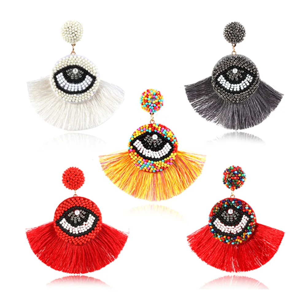 

European Classical Winter Jewelry Evil Eyes Beads Tassel Earrings Statement Bead Evil Eyes Tassel Earrings