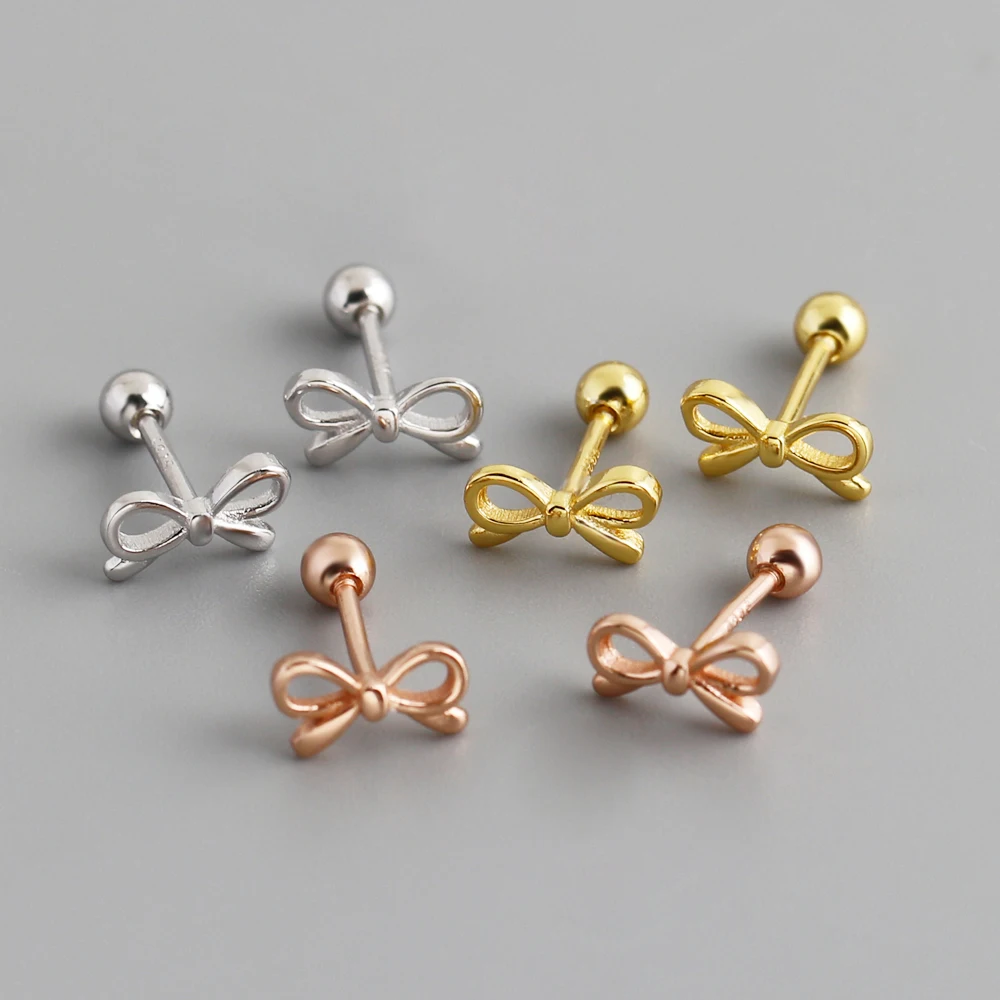Wholesale Fashion Jewelry 925 Sterling Silver Minimalist Bow Shape with Ball Piercing Screwbacks Stud Earring Jewelry