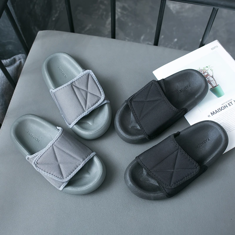 

Thick Sole Hook and Loop Upper Kanye West Slides Unisex Stylish Outdoor Slippers, Black,green,sand colors,off whites