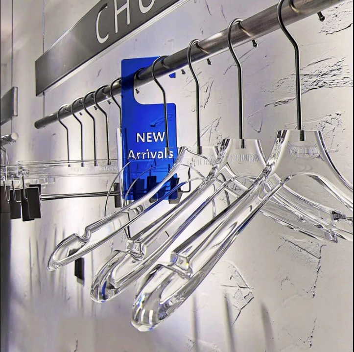 

Custom restaurant wholesale acrylic Transparent for coat clothes hangers chrome Gold metal clips hook