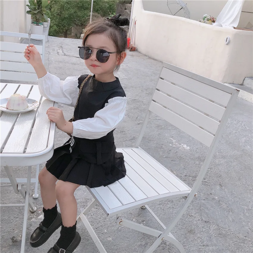 

0516A29A2051 Autumn baby girls blouse black white long sleeve casual kids tops children clothes wholesale