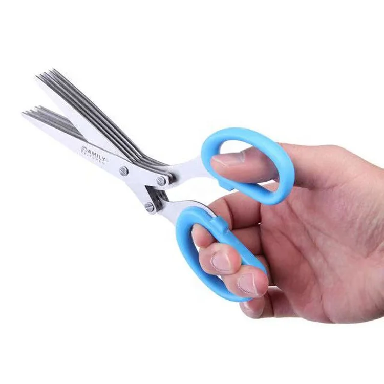 

Multi-Function Home Kitchen Stainless Steel 5 Blade Shredder Shears Vegetable Herb Scissors, Green,blue