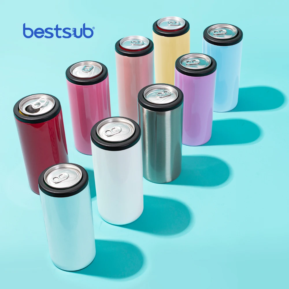 

Bestsub Wholesale Custom Logo 12oz/350ml Silver Sublimation Tumbler Insulated Stainless Steel Skinny Can Cooler