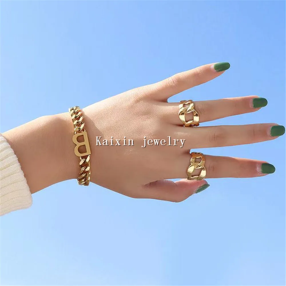 

Exaggerated hip hop style thick chain splicing minimalist ring women's stainless steel 18K gold jewelry