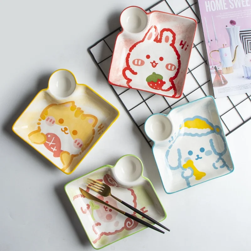 

Cartoon children's ceramic divider dinner plate baby supplementary food lovely hand-painted fruit household sushi plate